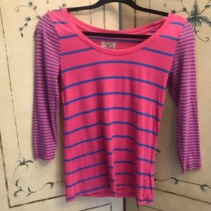 Hollister 3/4 sleeve pink and blue striped top